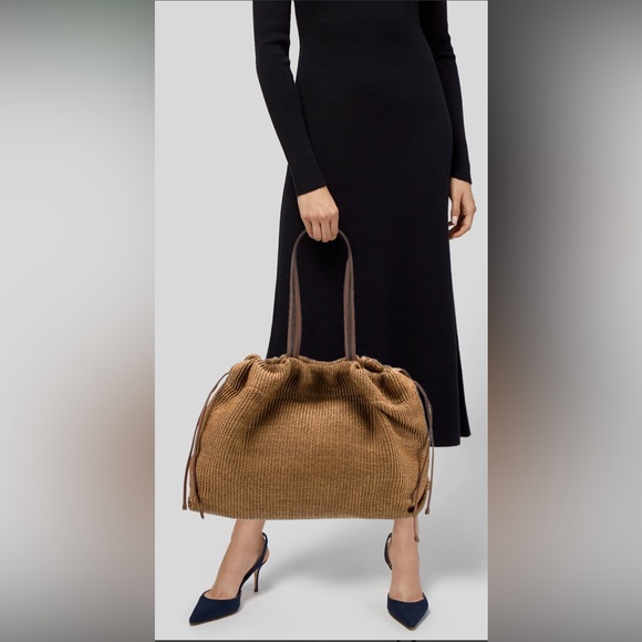 NWT 2 PC Brunello Cucinelli Italy Techno Raffia Tote Bag Handbag Monili Strap - Picture 4 of 13